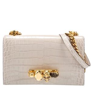 Alexander Mcqueen Ivory Grey Croc Embossed Shoulder Bag New With Tags